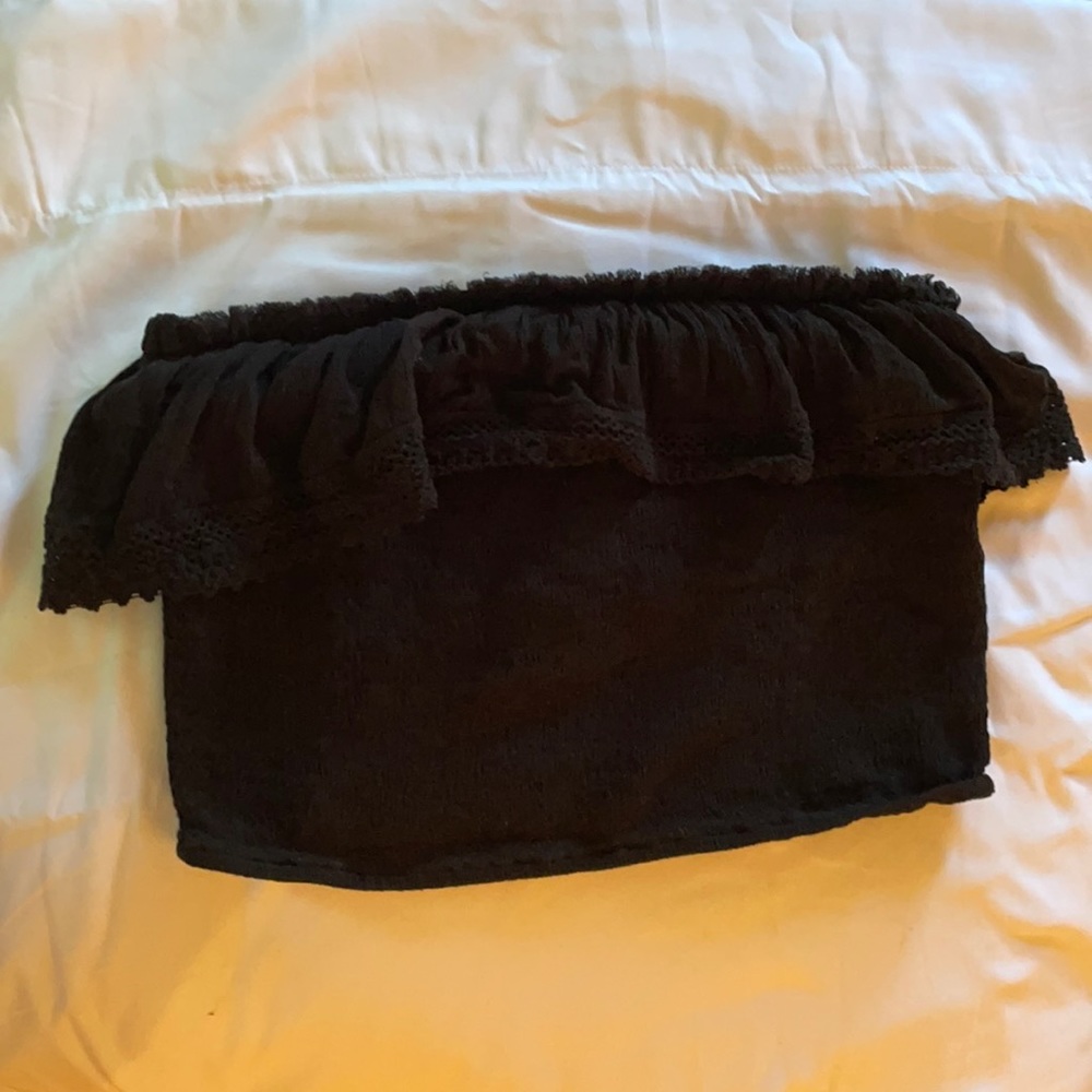 Wild Pearl Black Ribbed Bandeau Crop Top